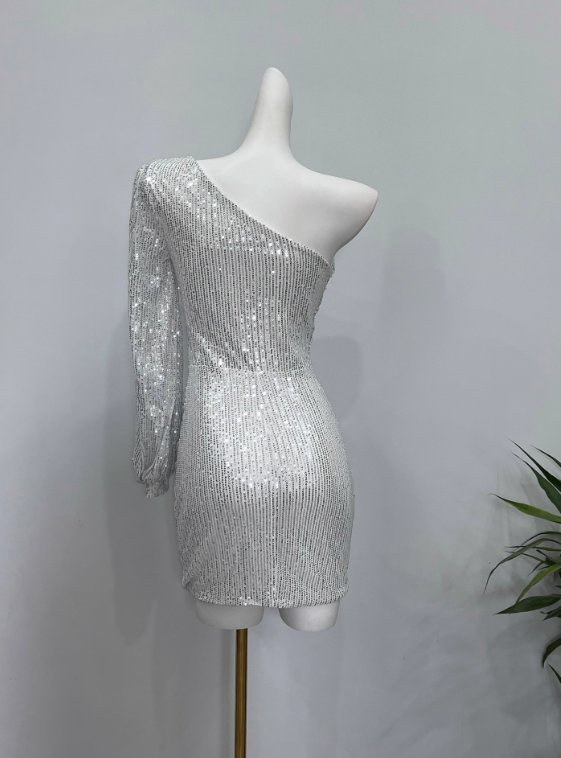 Shiny Homecoming Dress Asymmetrical Neck Short Prom Dress Birthday Party Dress Cocktail Dress       D3614
