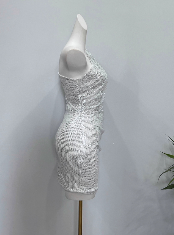 Shiny Homecoming Dress Asymmetrical Neck Short Prom Dress Birthday Party Dress Cocktail Dress       D3614