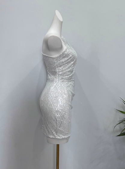 Shiny Homecoming Dress Asymmetrical Neck Short Prom Dress Birthday Party Dress Cocktail Dress       D3614