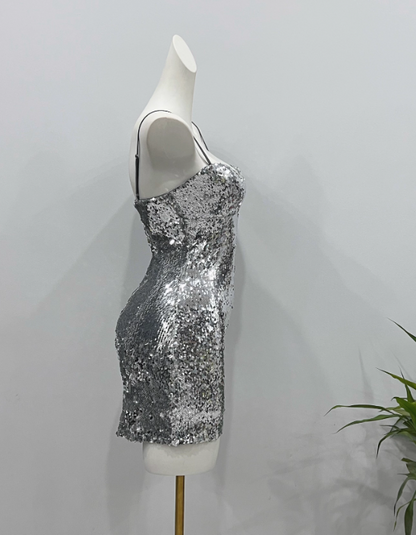 Shiny Homecoming Dress Spaghetti Straps Sequins Short Prom Dress Birthday Party Dress Cocktail Dress       D3615