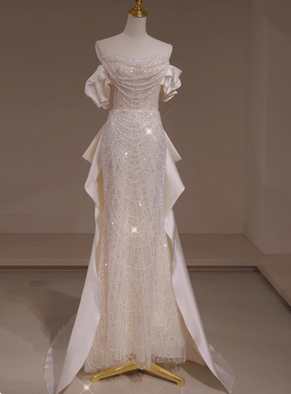 Shiny Wedding Dress Off Shoulder Sequins Wedding Dress  D3627