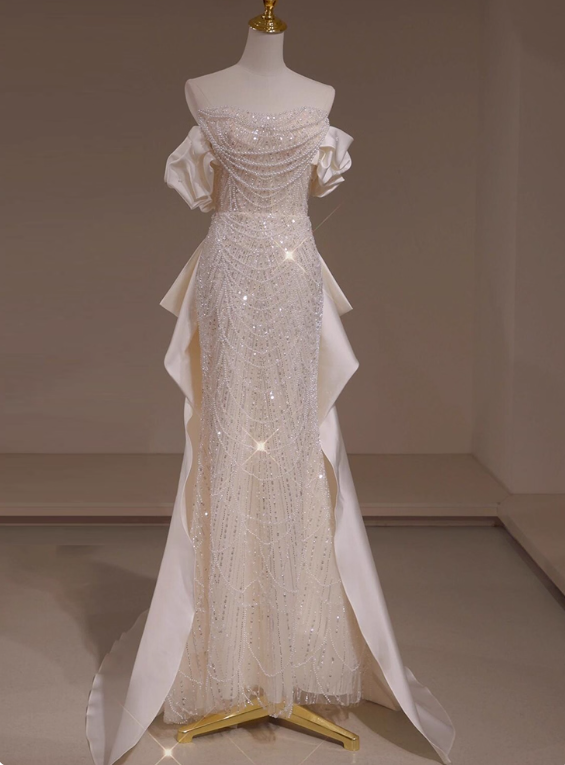 Shiny Wedding Dress Off Shoulder Sequins Wedding Dress  D3627