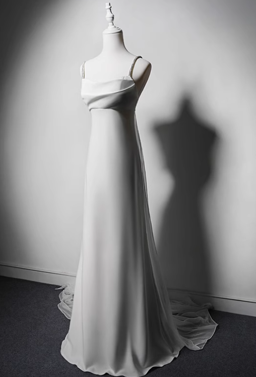 Minimalist Wedding Dress A Line Spaghetti Straps Wedding Dress  D3634