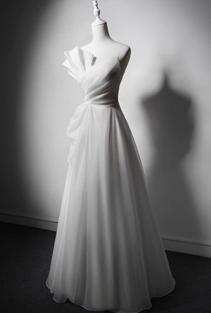 Newest Wedding Dress A Line Asymmetrical Neck Pleated Wedding Dress  D3635