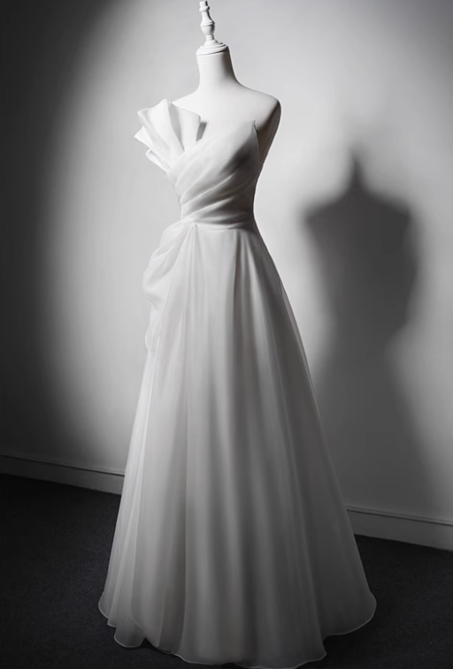 Newest Wedding Dress A Line Asymmetrical Neck Pleated Wedding Dress  D3635
