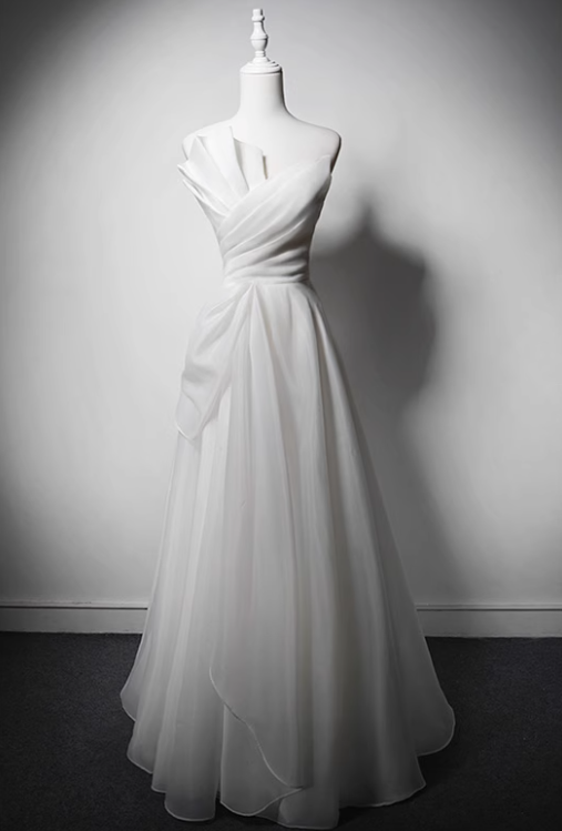 Newest Wedding Dress A Line Asymmetrical Neck Pleated Wedding Dress  D3635