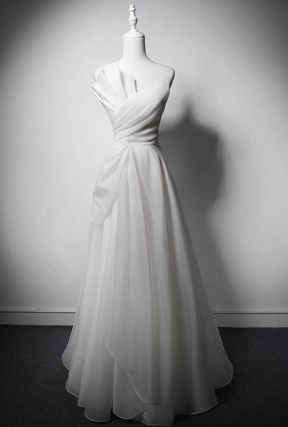 Newest Wedding Dress A Line Asymmetrical Neck Pleated Wedding Dress  D3635