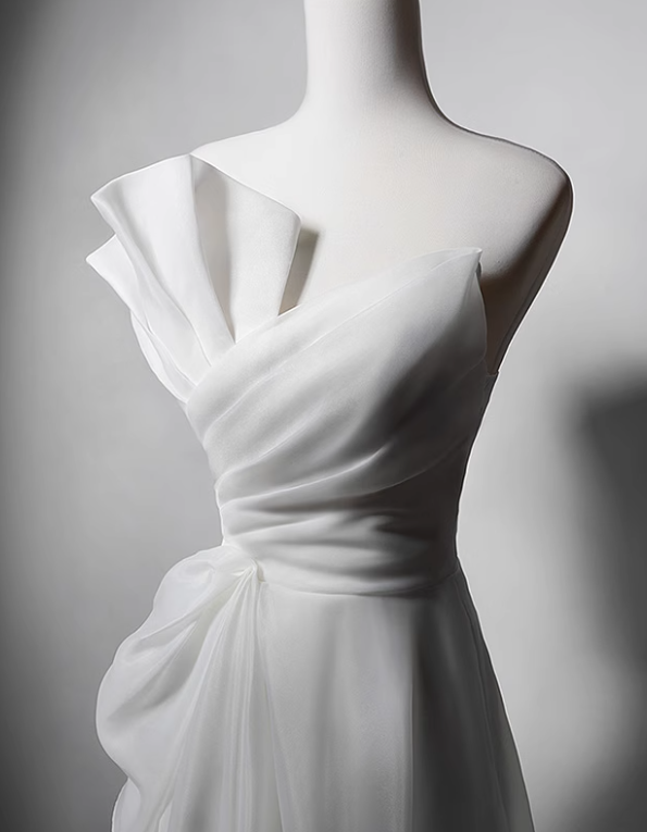 Newest Wedding Dress A Line Asymmetrical Neck Pleated Wedding Dress  D3635