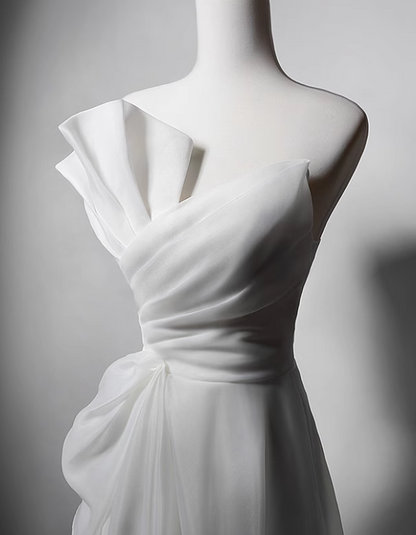 Newest Wedding Dress A Line Asymmetrical Neck Pleated Wedding Dress  D3635