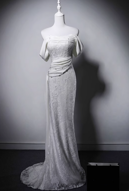 Popular Wedding Dress Off Shoulder Pleated Lace Wedding Dress  D3639