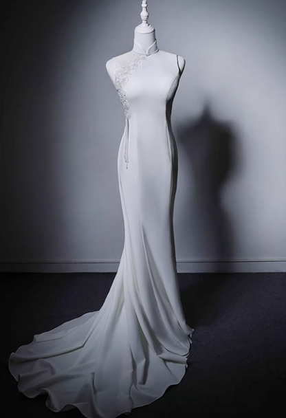 Minimalist Wedding Dress High Collar Mermaid Wedding Dress  D3641