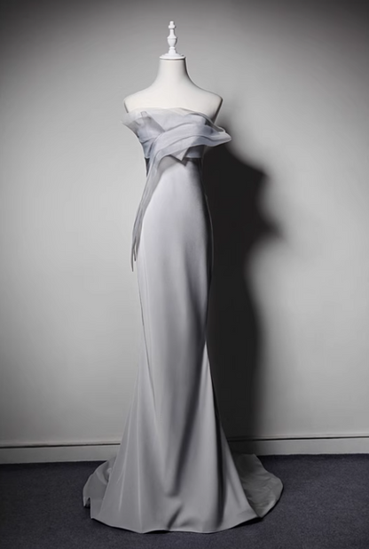 Minimalist Prom Dress Strapless Pleated Mermaid Evening Dress Gala Dress     D3642