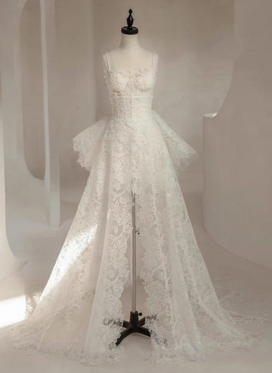 Charming Wedding Dress A Line Spaghetti Straps Lace Slit Wedding Dress  D3659