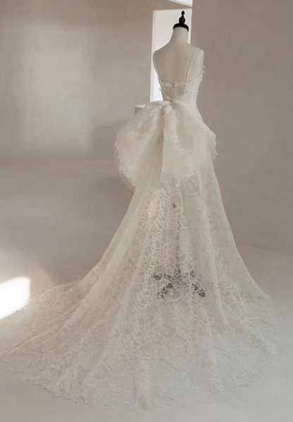 Charming Wedding Dress A Line Spaghetti Straps Lace Slit Wedding Dress  D3659