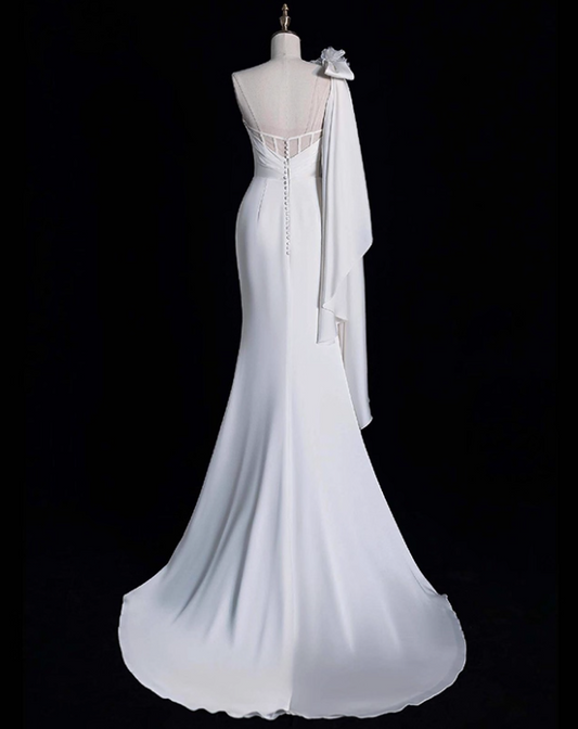 Minimalist Wedding Dress One Shoulder Pleated Mermaid Wedding Dress  D3665