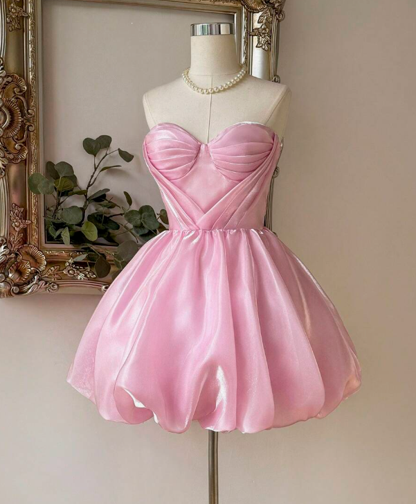 Stunning Homecoming Dress Pink Sweetheart Pleated Short Prom Dress 18th Outfits Birthday Party Dress       D3674