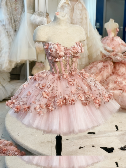 Pretty Homecoming Dress Sweetheart Floral Tulle Short Prom Dress Sweet 16 Outfits     D3681
