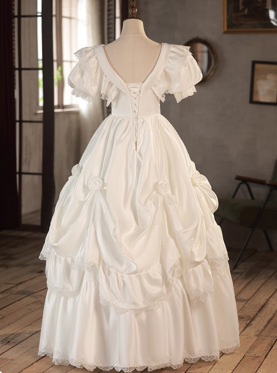 Retro Wedding Dress V-neck Pleated Wedding Dress D3682