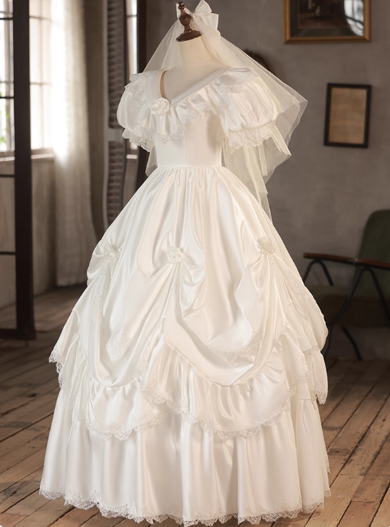 Retro Wedding Dress V-neck Pleated Wedding Dress D3682