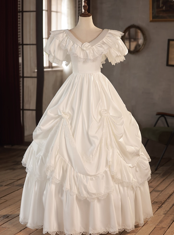 Retro Wedding Dress V-neck Pleated Wedding Dress D3682