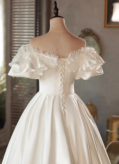 Retro Wedding Dress Off Shoulder Pleated BowKnot Wedding Dress D3685