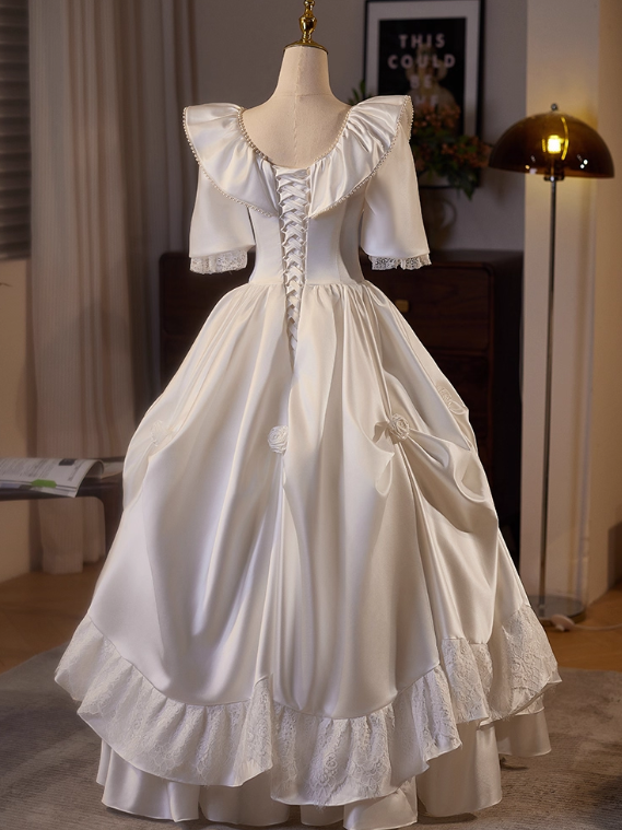 Retro Wedding Dress Square Neck Pleated Wedding Dress  D3687