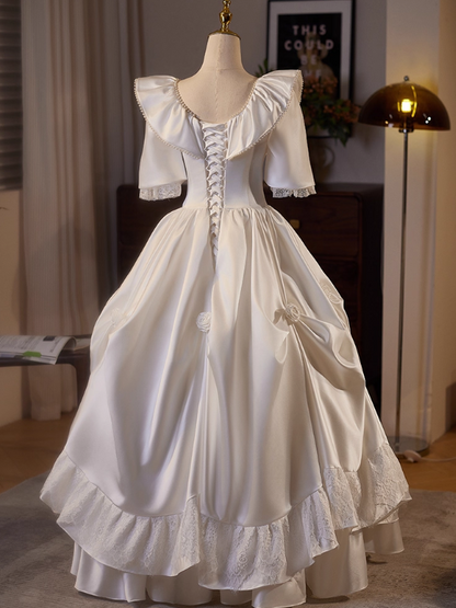 Retro Wedding Dress Square Neck Pleated Wedding Dress  D3687