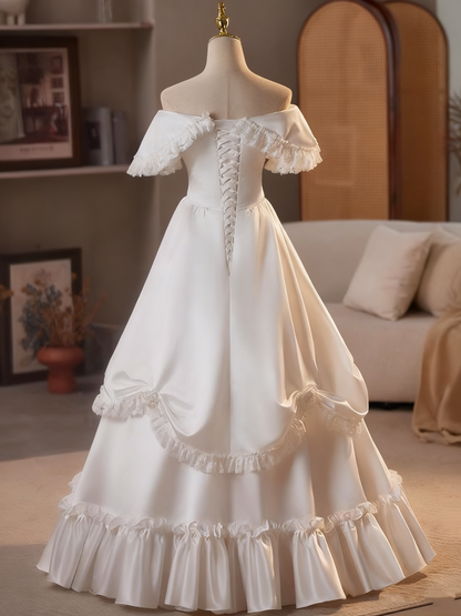 Retro Wedding Dress Off Shoulder Pleated Wedding Dress  D3690