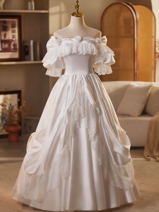 Vintage Wedding Dress Off Shoulder Pleated Lace Wedding Dress  D3691