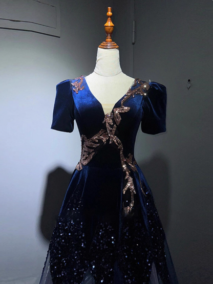 New Arrival Prom Dress A Line V-neck Pleated Evening Dress Gala Dress    D3694