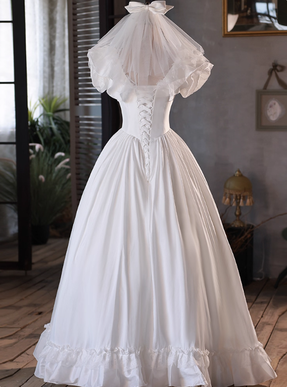 Popular Wedding Dress V-neck Pleated Lace Wedding Dress  D3697