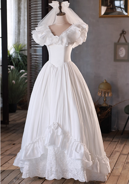 Popular Wedding Dress V-neck Pleated Lace Wedding Dress  D3697