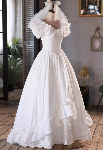 Popular Wedding Dress V-neck Pleated Lace Wedding Dress  D3697