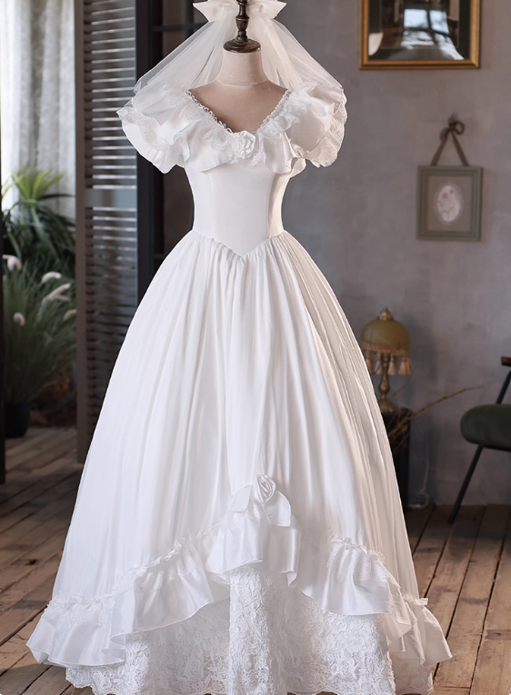 Popular Wedding Dress V-neck Pleated Lace Wedding Dress  D3697