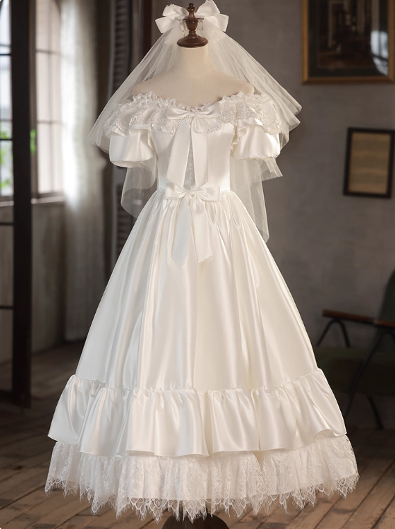 Elegant Wedding Dress Off Shoulder Pleated Lace Wedding Dress  D3699