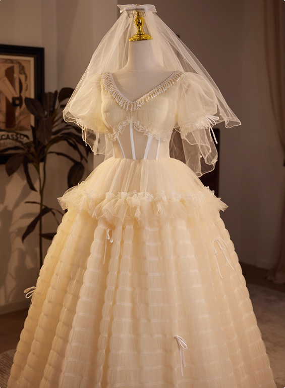 New Arrival Wedding Dress V-neck Pleated Tulle Wedding Dress  D3705