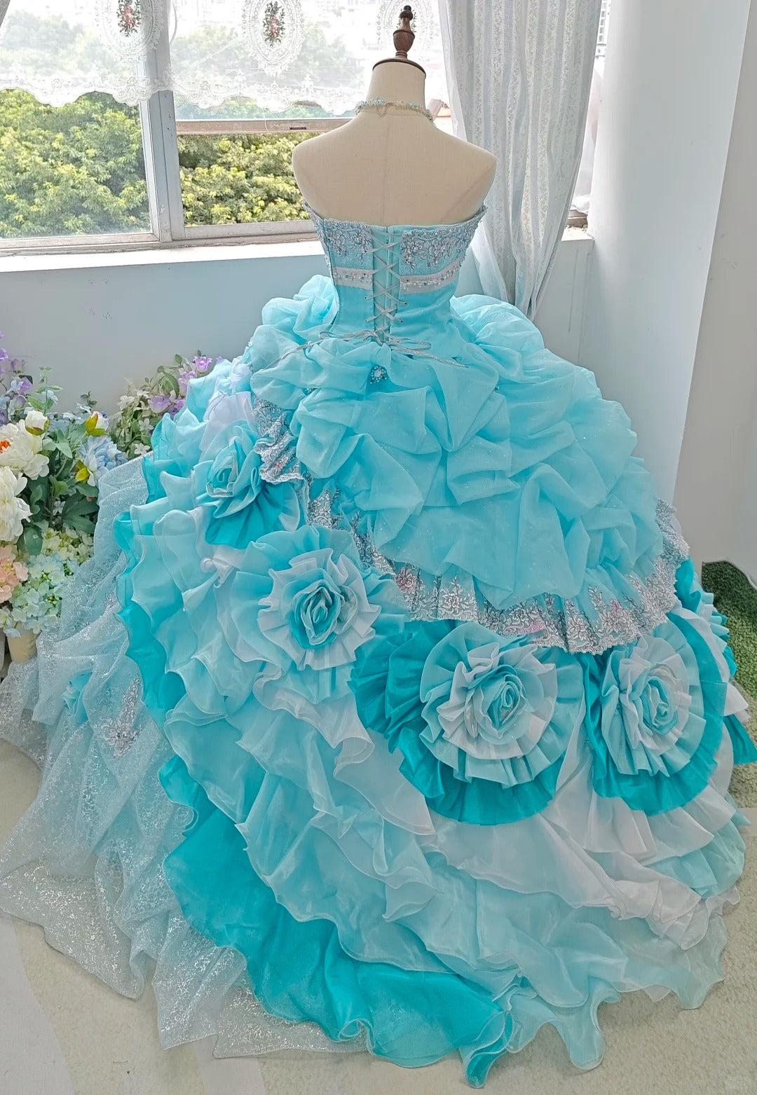 Popular Prom Dress Strapless Tiered Ruffle Ball Gown Quinceanera Dress    D3710