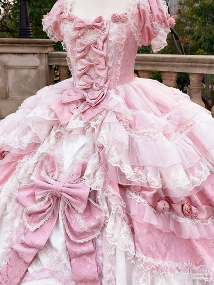 Newest Prom Dress Square Neck Lace Tiered Ball Gown Quinceanera Dress Evening Dress   D3714