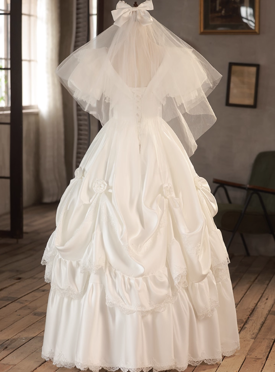 Retro Wedding Dress V-neck Lace Pleated Wedding Dress  D3726