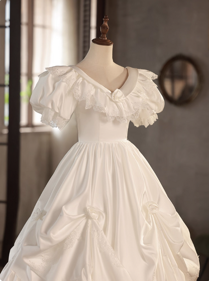 Retro Wedding Dress V-neck Lace Pleated Wedding Dress  D3726