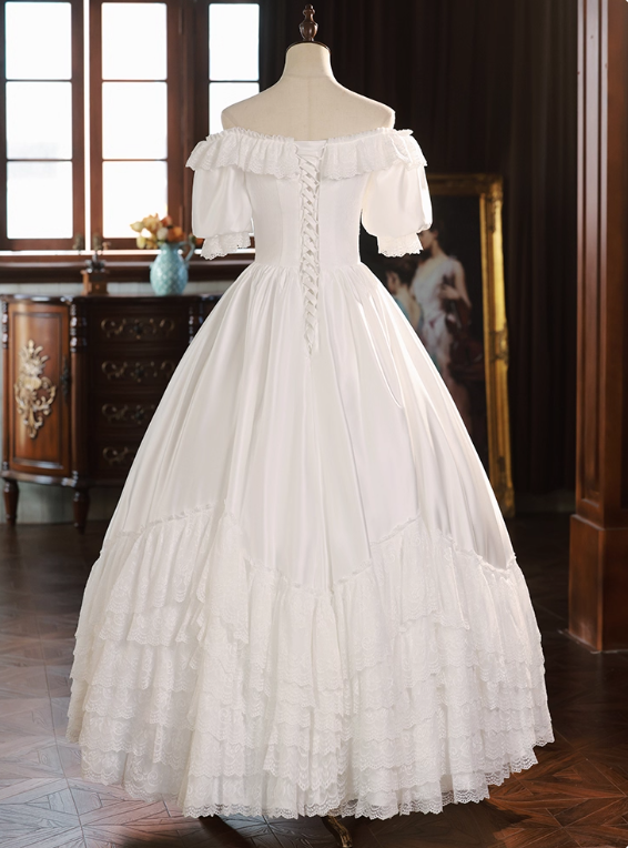 Pretty Wedding Dress Off Shoulder Pleated Tiered Wedding Dress  D3728