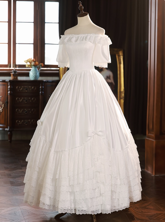 Pretty Wedding Dress Off Shoulder Pleated Tiered Wedding Dress  D3728