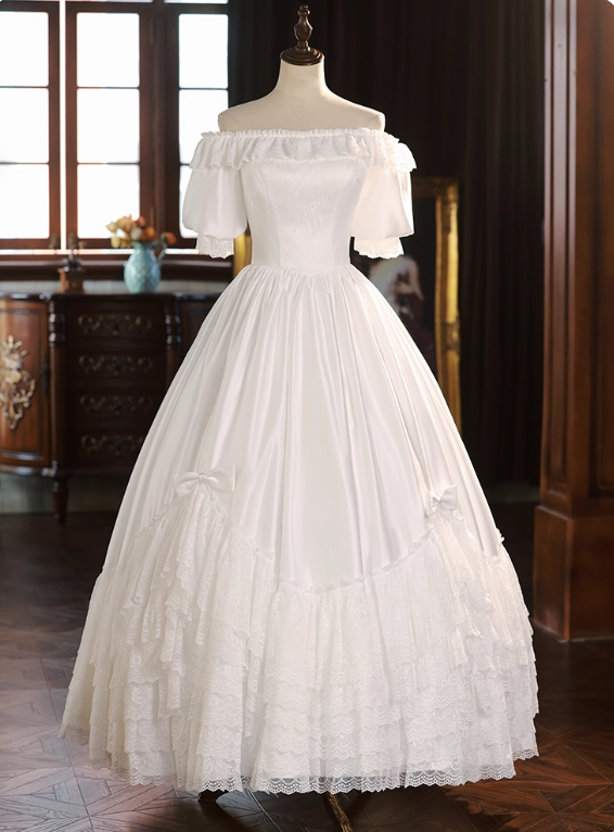 Pretty Wedding Dress Off Shoulder Pleated Tiered Wedding Dress  D3728