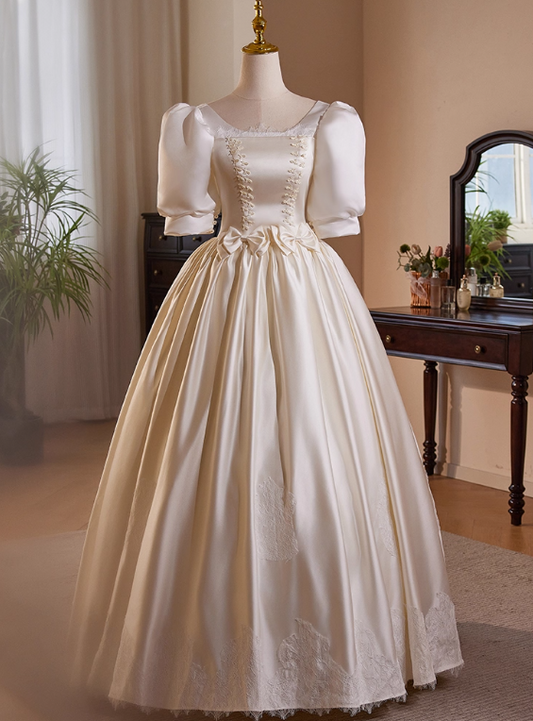 Retro Wedding Dress Crew Neck Pleated Wedding Dress  D3729