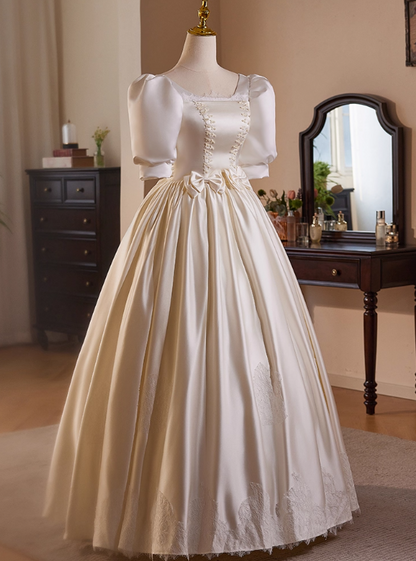 Retro Wedding Dress Crew Neck Pleated Wedding Dress  D3729