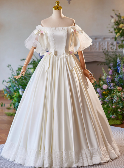 Retro Wedding Dress Off Shoulder Pleated Wedding Dress  D3732
