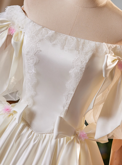 Retro Wedding Dress Off Shoulder Pleated Wedding Dress  D3732