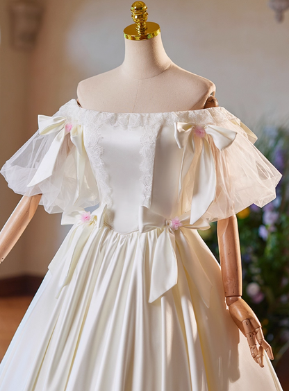 Retro Wedding Dress Off Shoulder Pleated Wedding Dress  D3732
