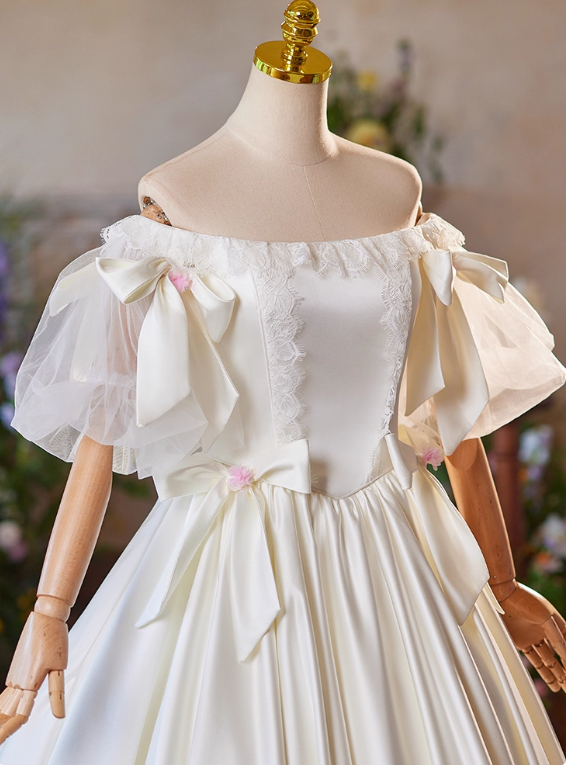 Retro Wedding Dress Off Shoulder Pleated Wedding Dress  D3732