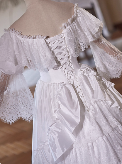 Vintage Wedding Dress V-neck Lace Pleated Wedding Dress  D3734